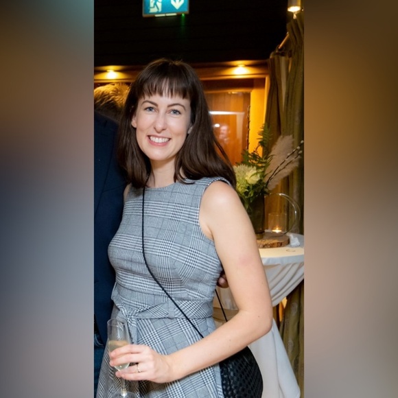 Calvin Klein Gray Fit + Flare ‘Glen’ Plaid Belted Midi Dress, Size 4 - Picture 5 of 7